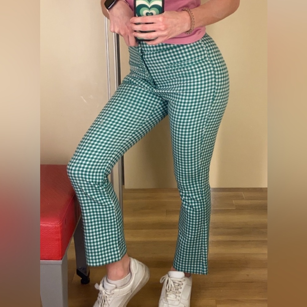Green Zara Checkered Flare Pants